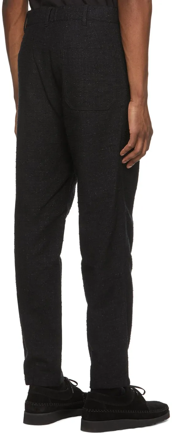 4SDESIGNS Black BouclÃ© Pleat Trousers