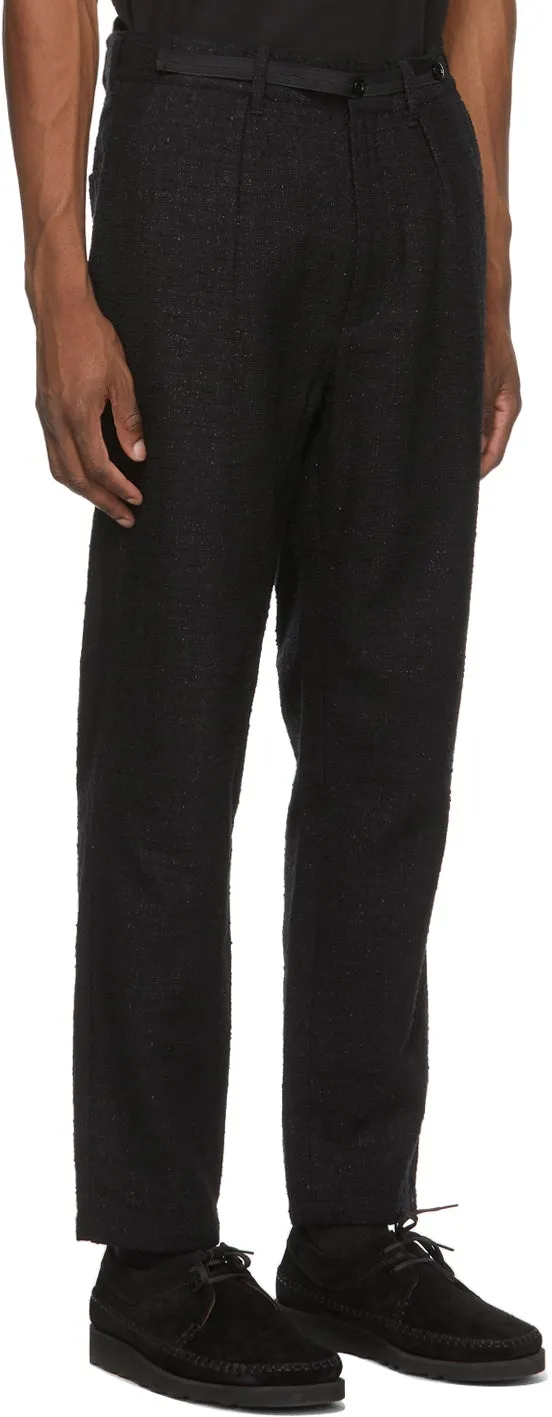4SDESIGNS Black BouclÃ© Pleat Trousers