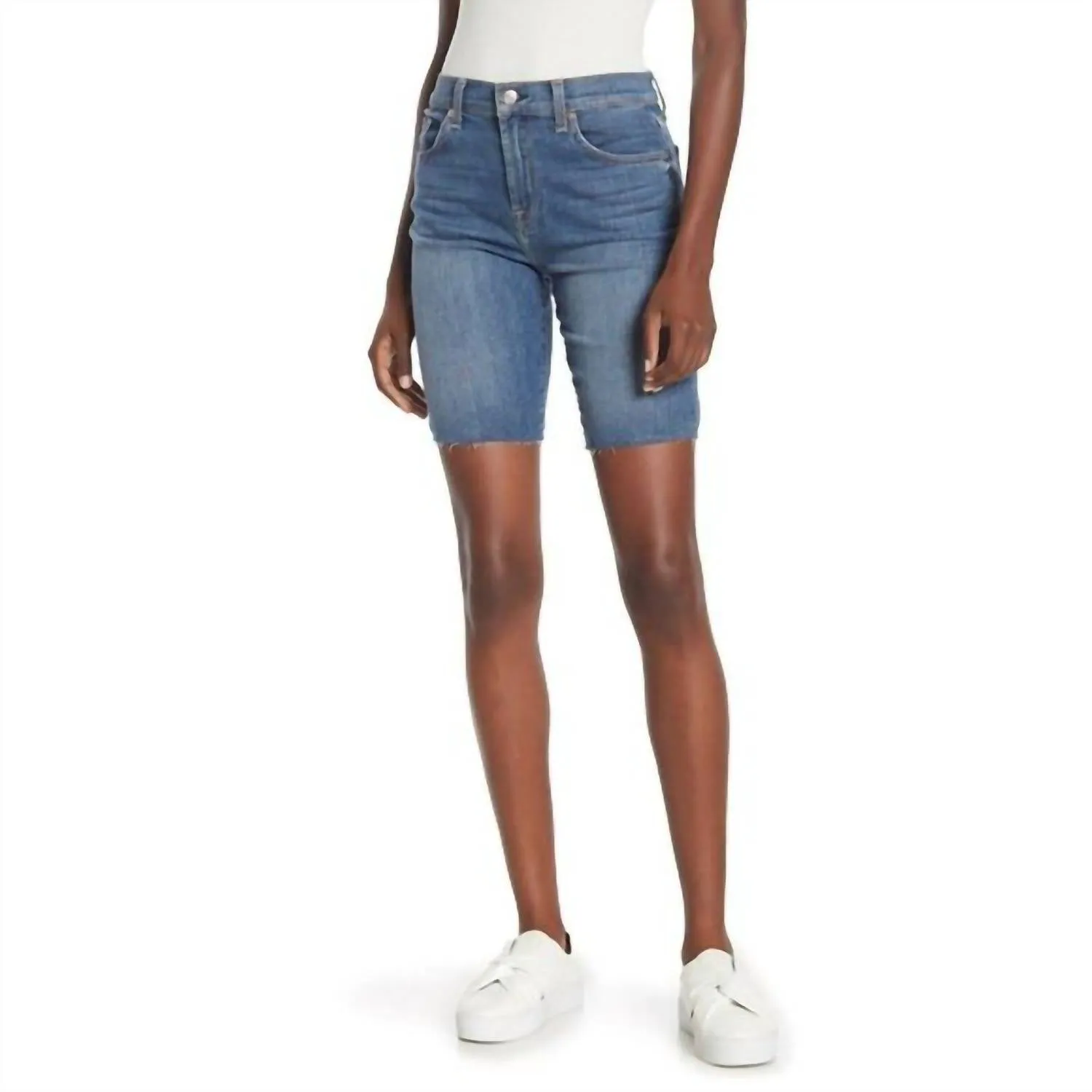 7 For All Mankind - High Rise Raw Hem Bermuda Denim Short