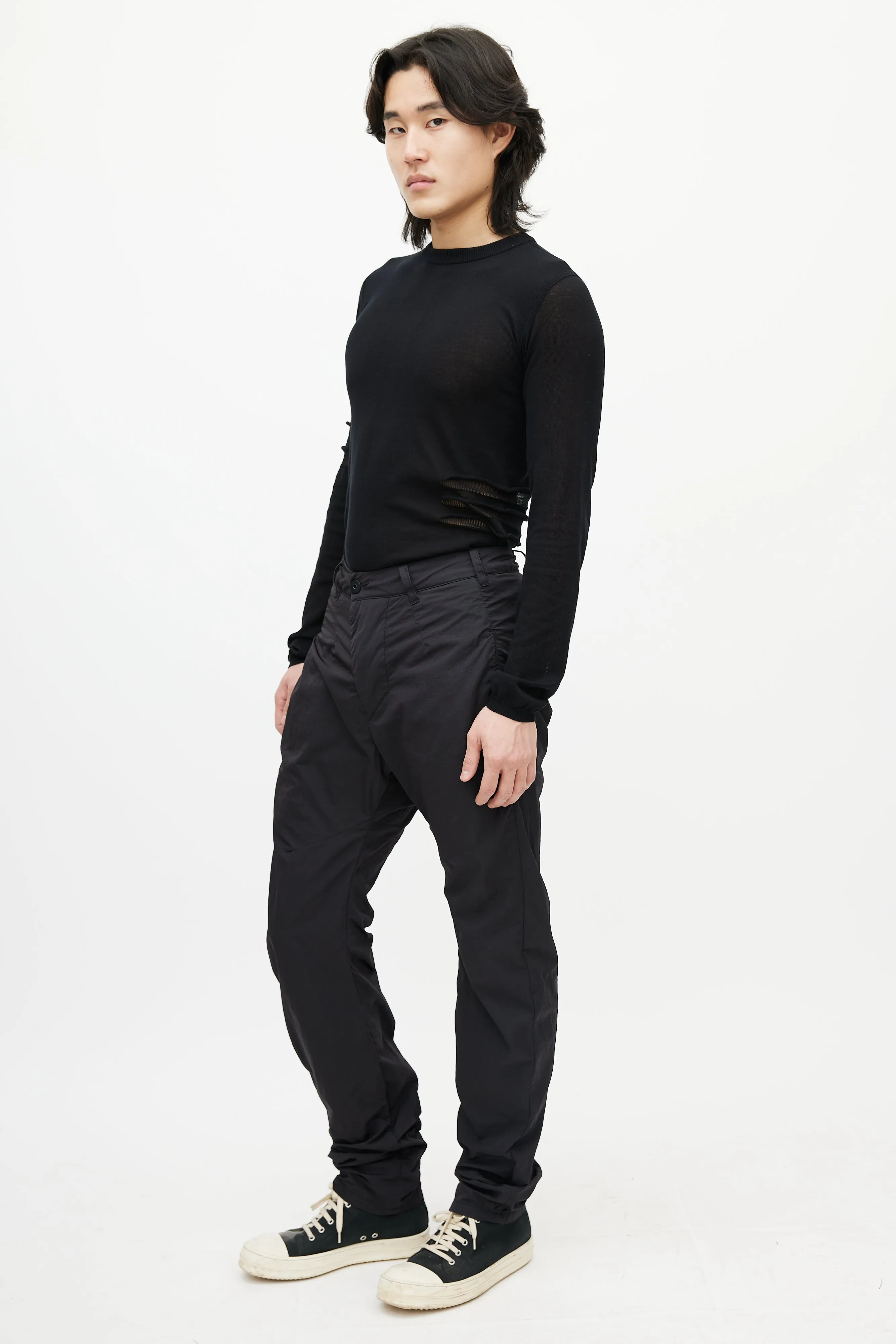 Black Nylon Tapered Trouser