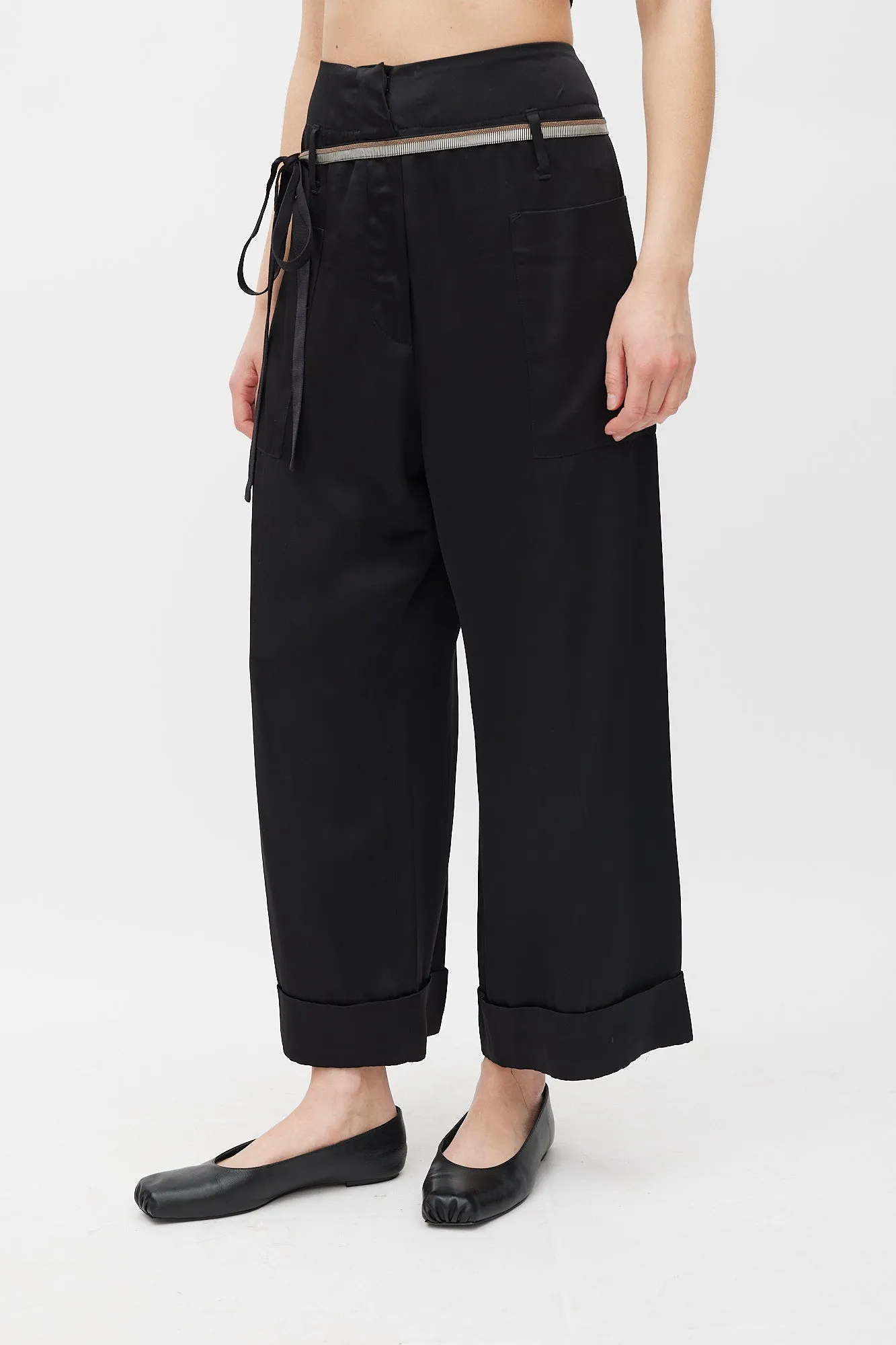 Black Tapered Belted Monili Trouser