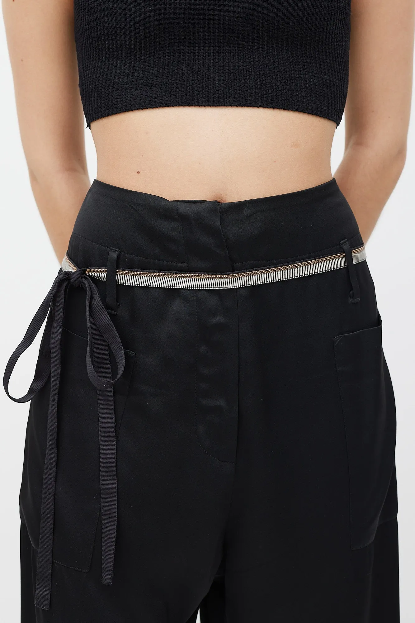Black Tapered Belted Monili Trouser