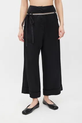 Black Tapered Belted Monili Trouser
