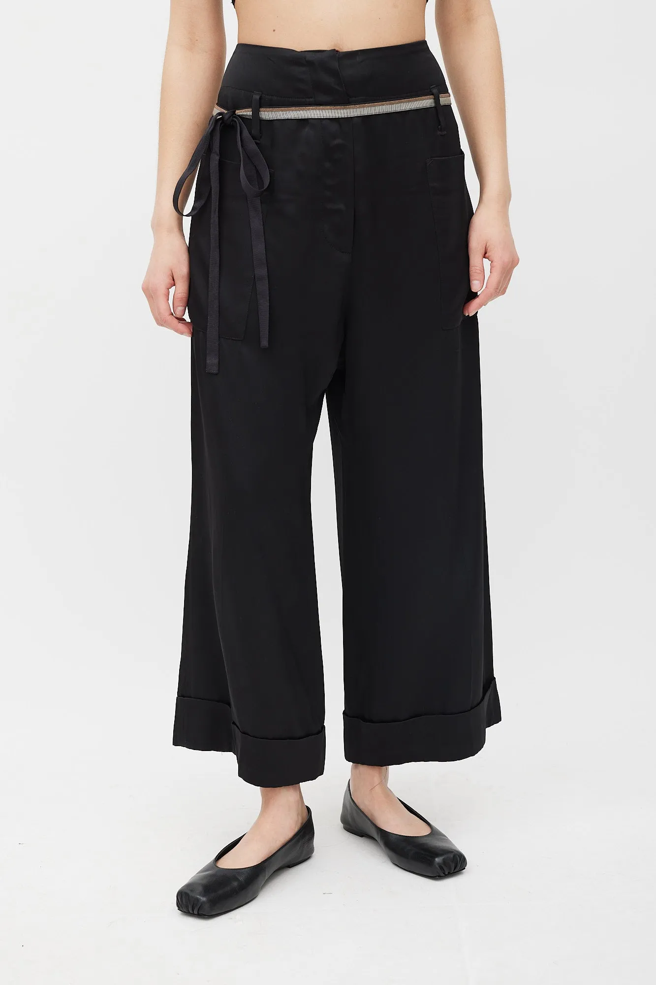 Black Tapered Belted Monili Trouser