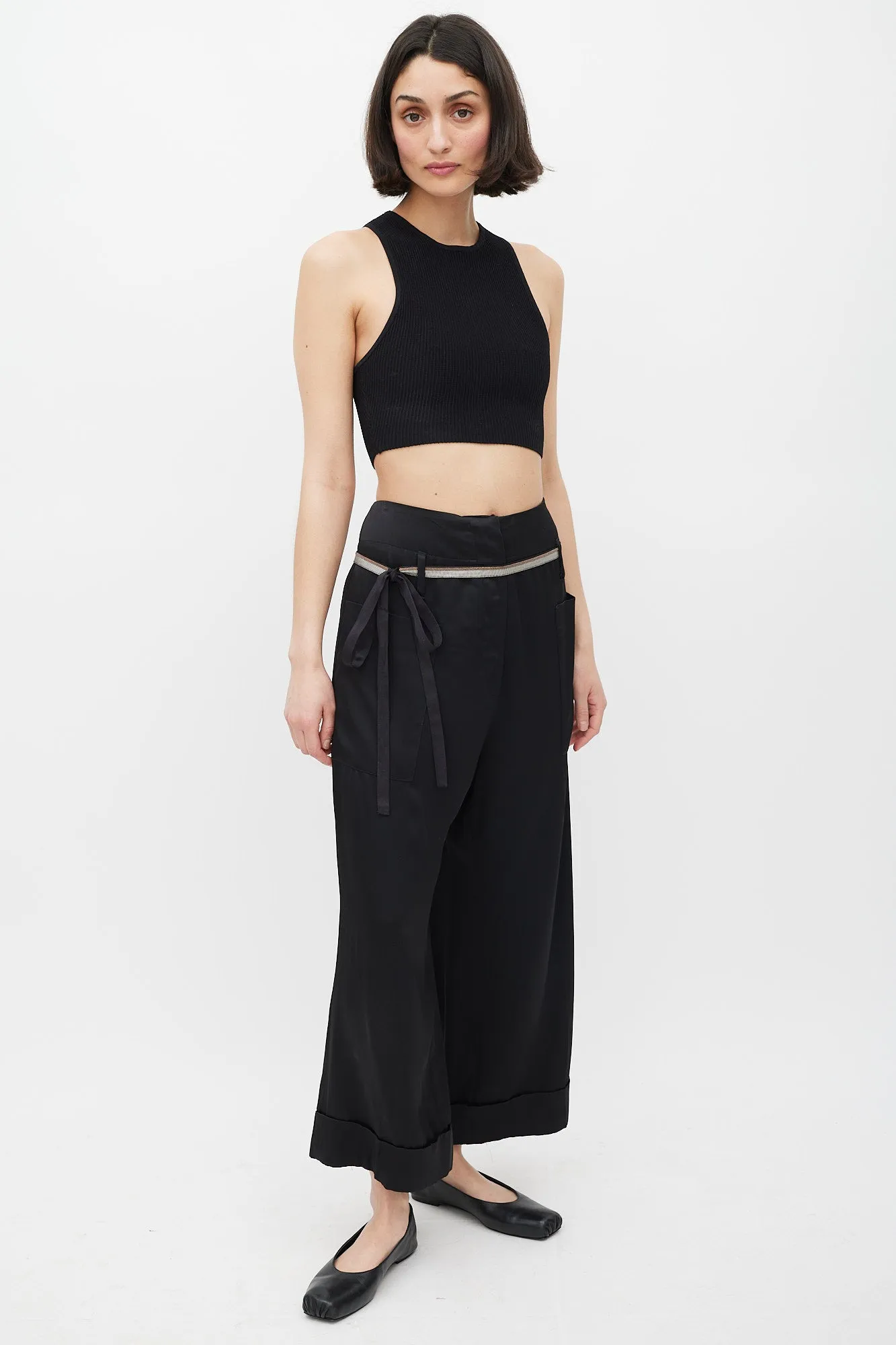 Black Tapered Belted Monili Trouser