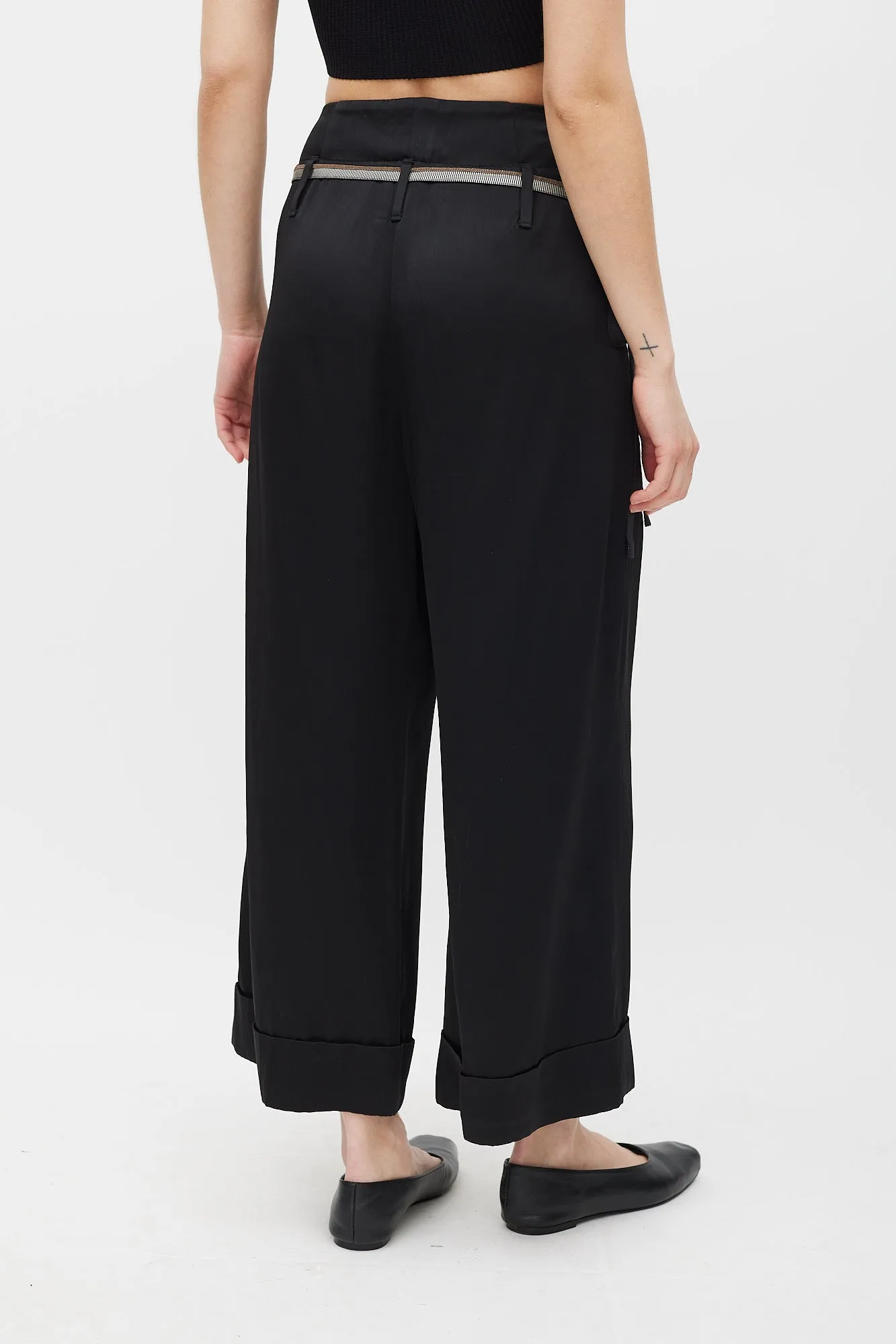 Black Tapered Belted Monili Trouser