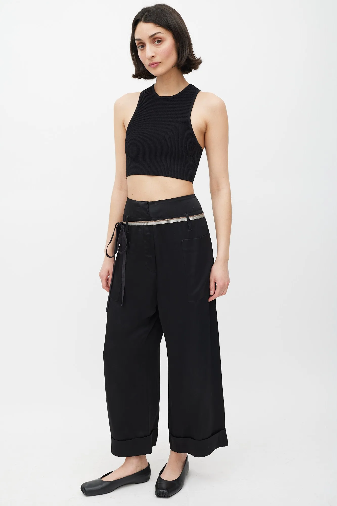 Black Tapered Belted Monili Trouser