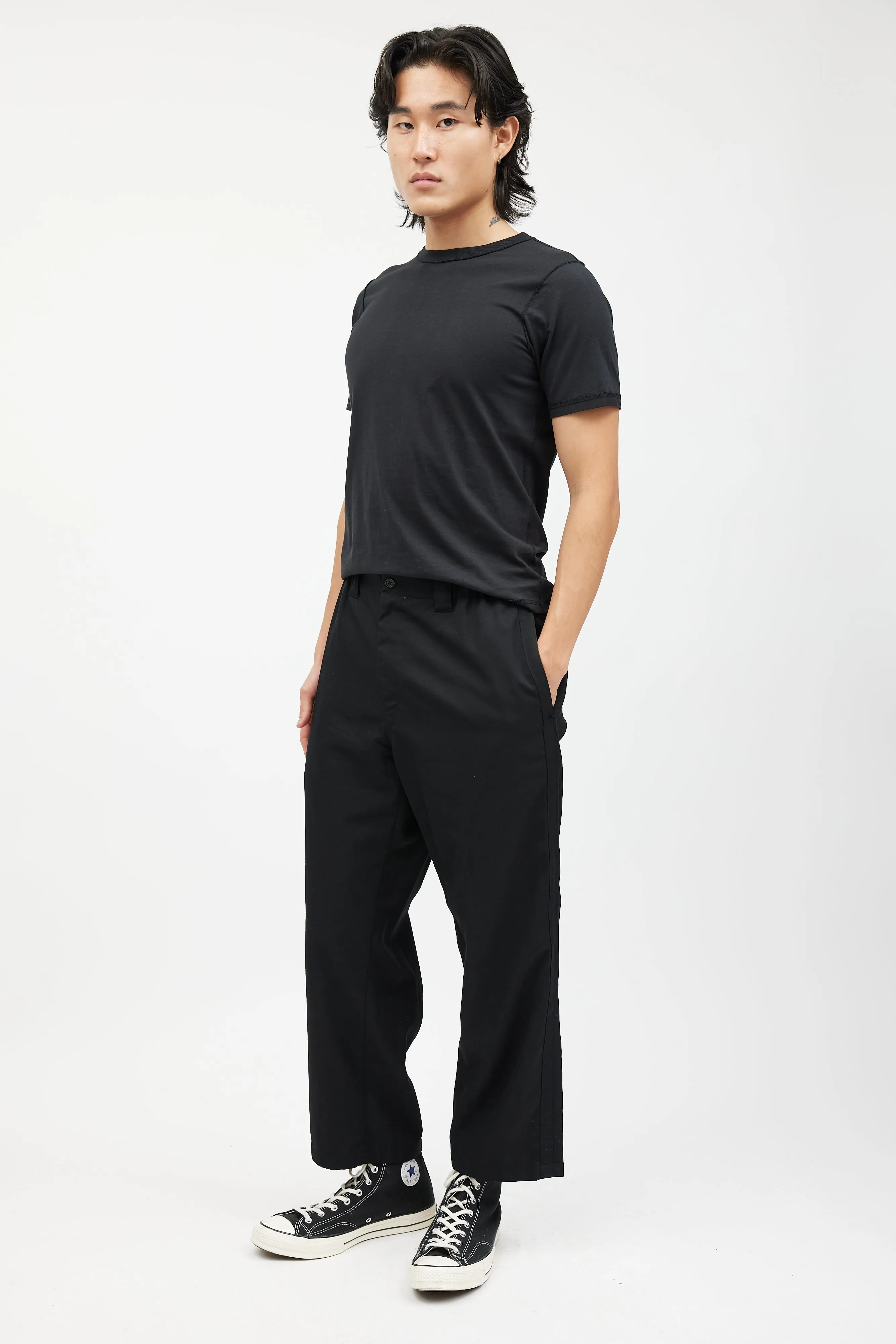 Black Wool Elasticized Trouser