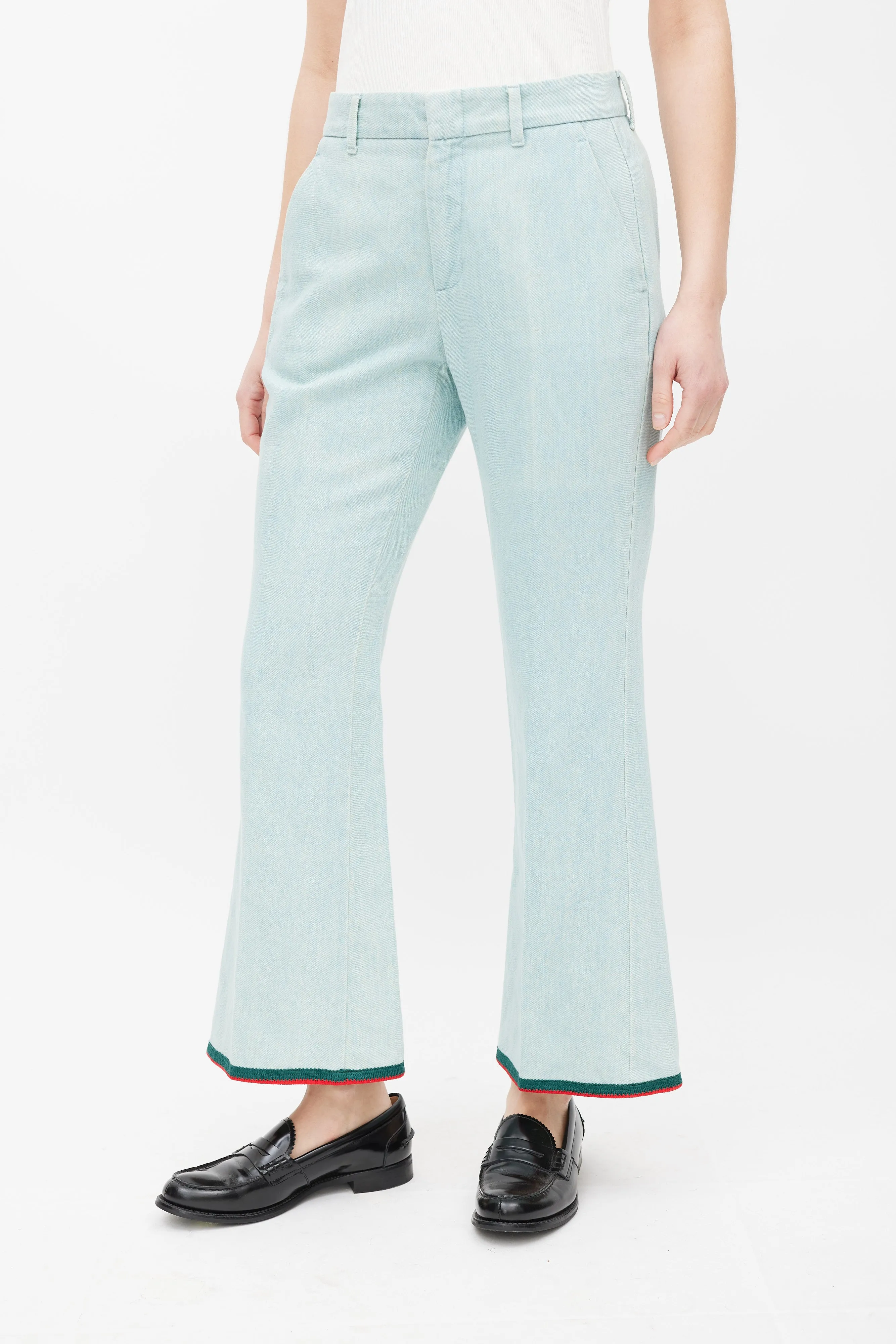 Blue & Multicolour Stripe Flare Jeans