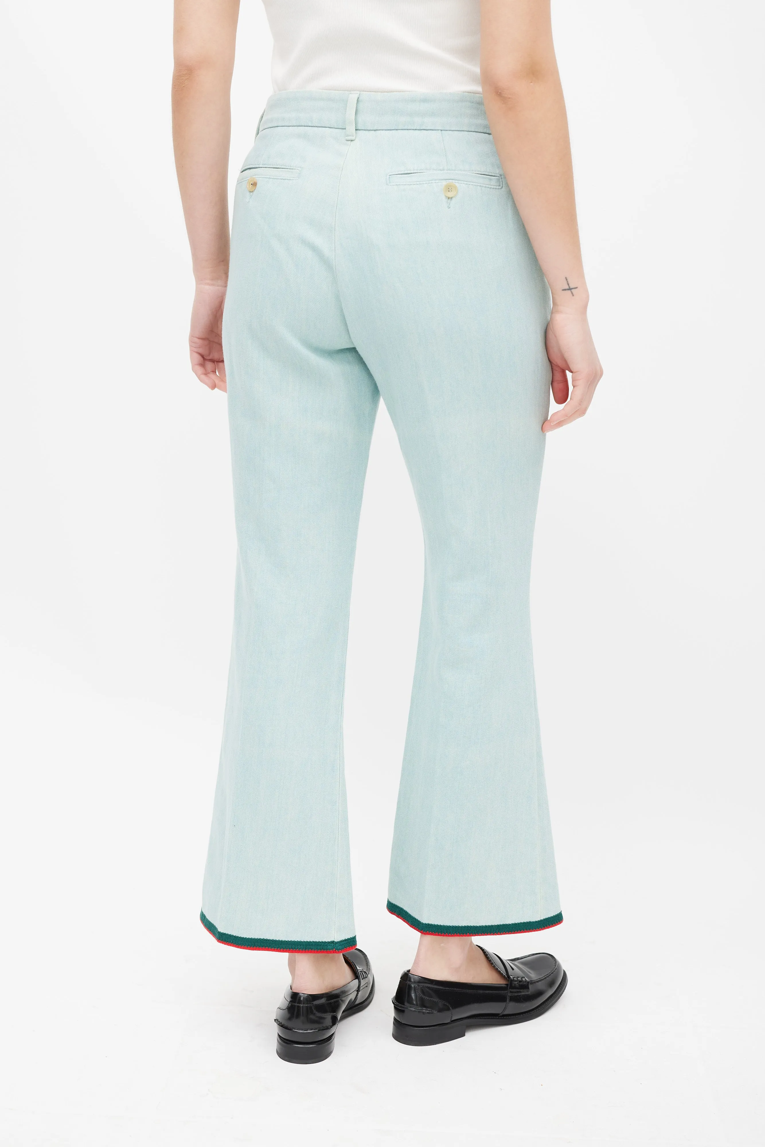 Blue & Multicolour Stripe Flare Jeans