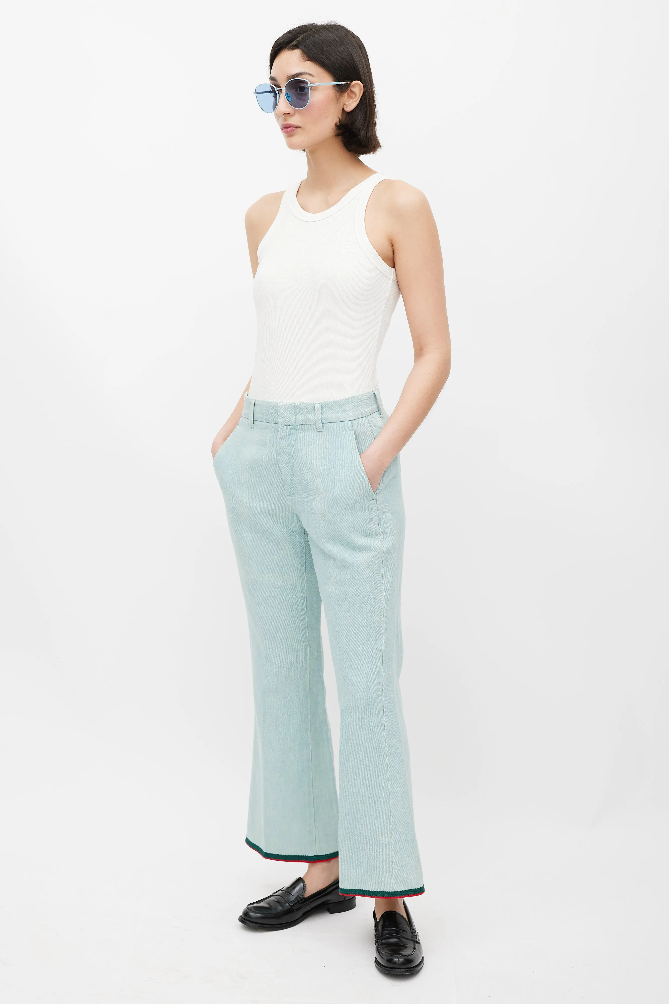 Blue & Multicolour Stripe Flare Jeans