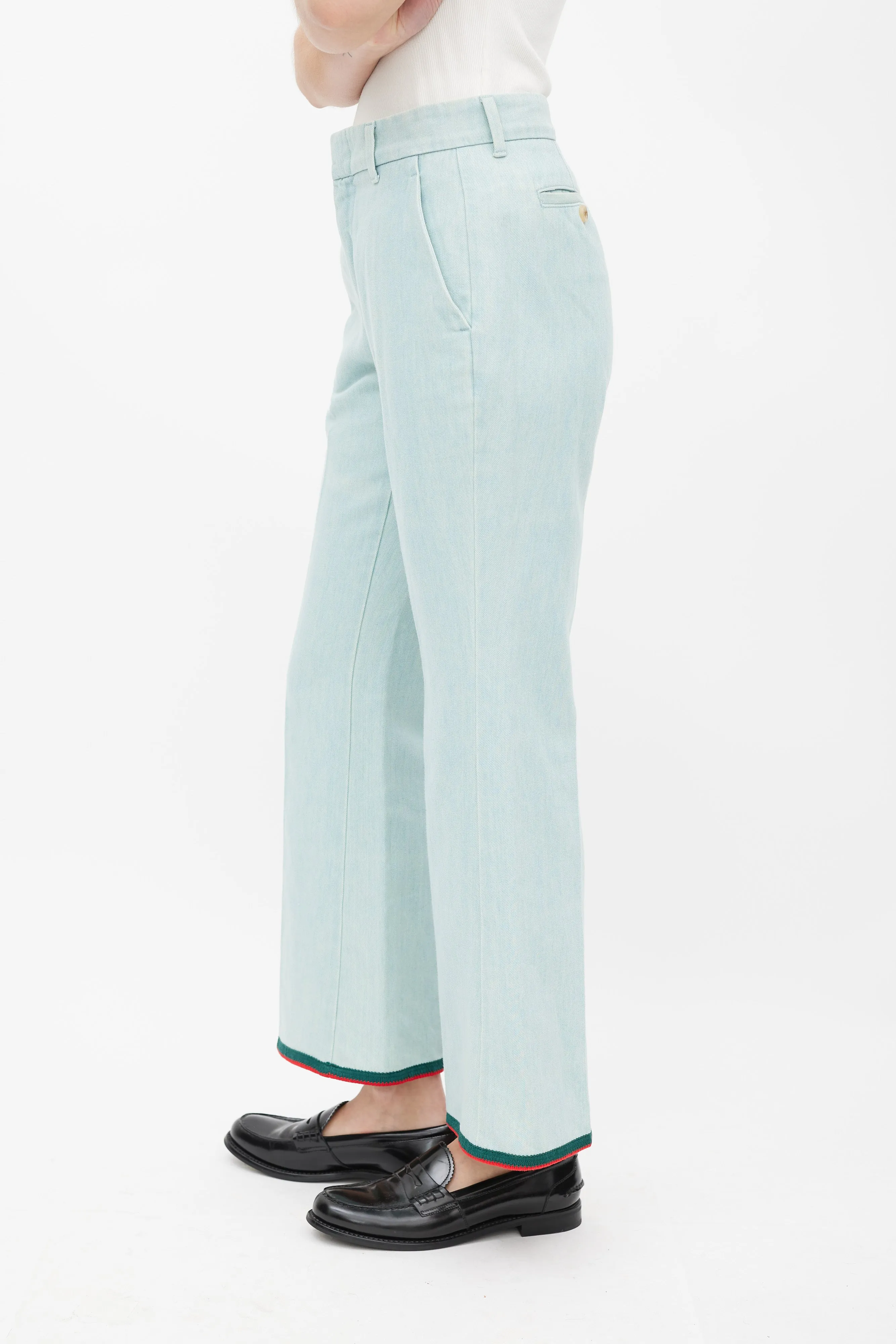 Blue & Multicolour Stripe Flare Jeans