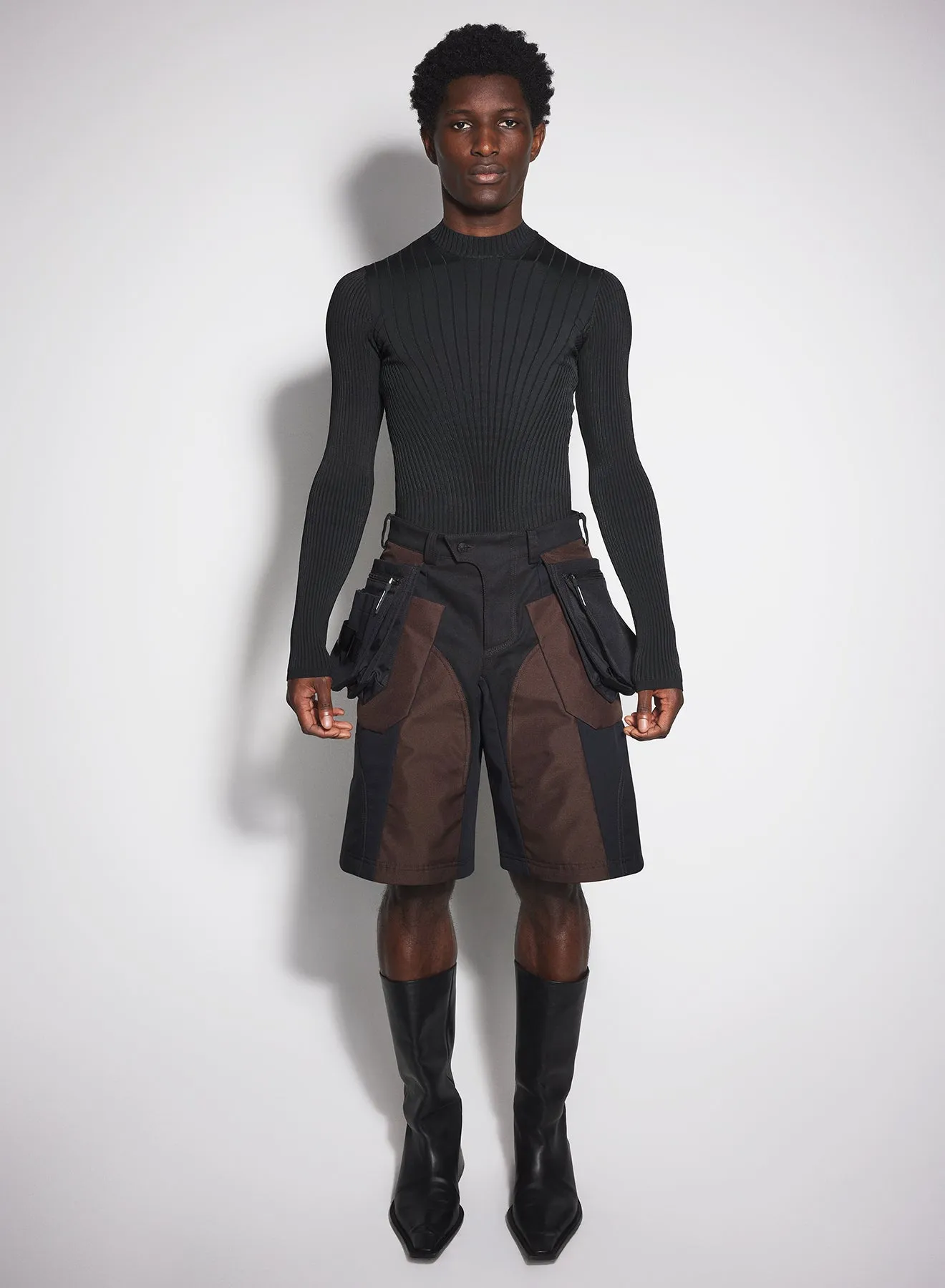 chocolate technical fabric cargo shorts