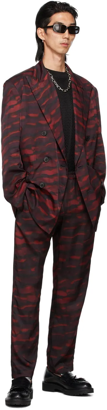 Dries Van Noten Burgundy Len Lye Edition Satin Print Trousers