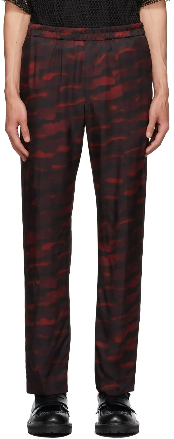 Dries Van Noten Burgundy Len Lye Edition Satin Print Trousers
