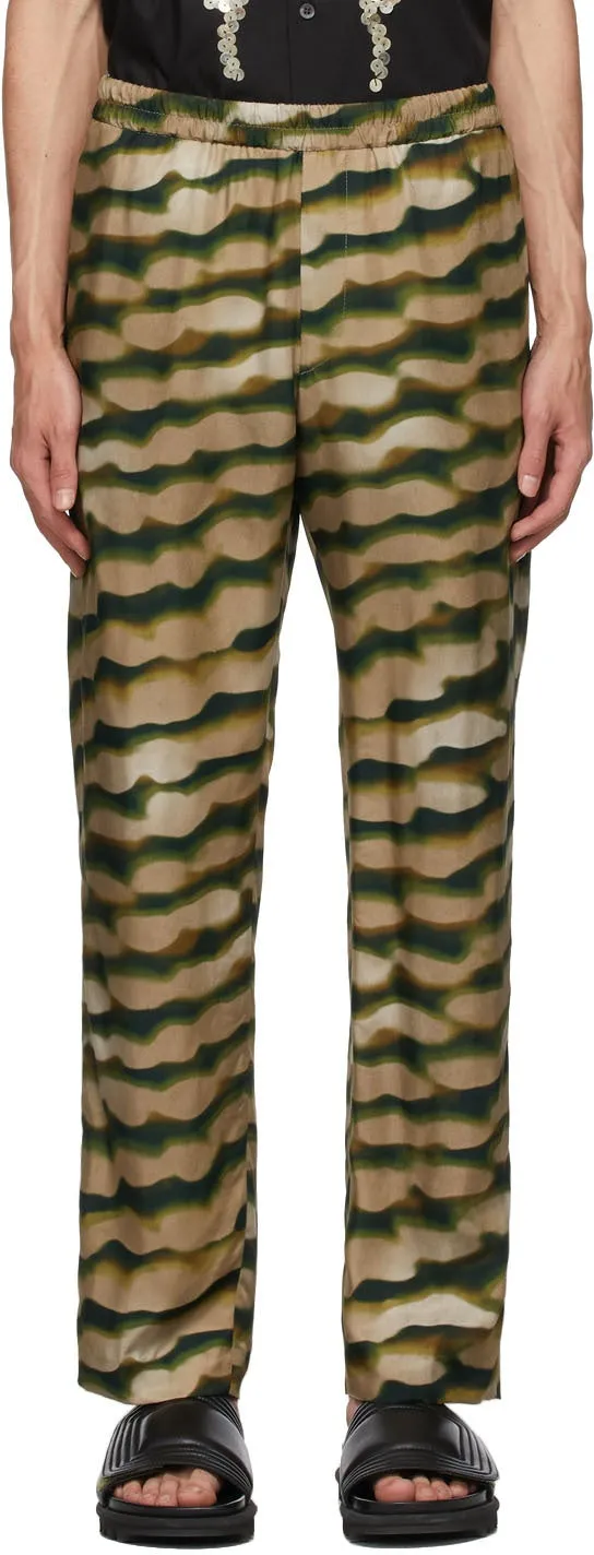 Dries Van Noten Green Len Lye Edition Satin Print Trousers
