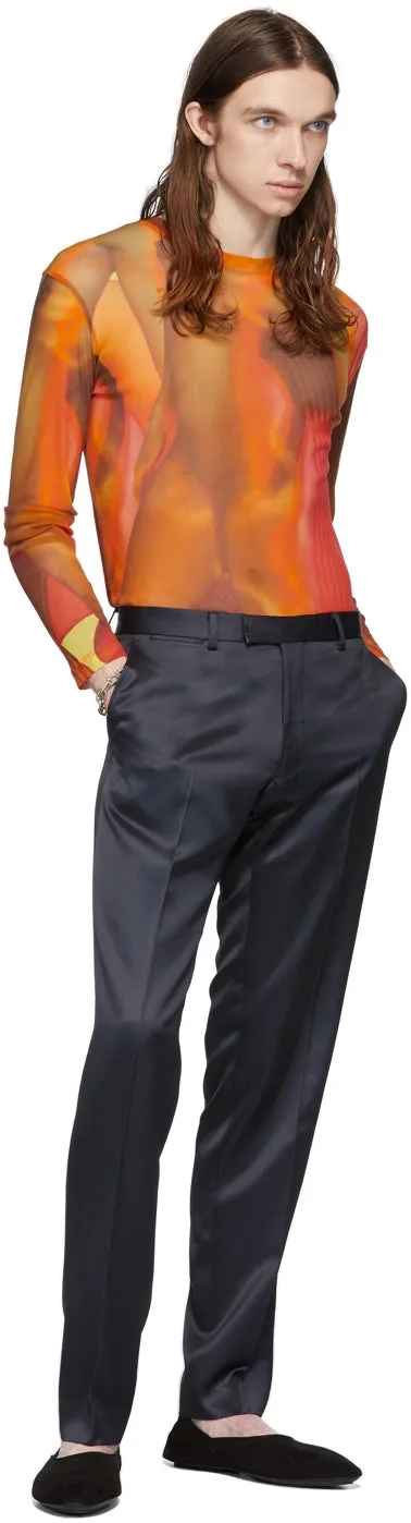 Dries Van Noten Navy Satin Trousers