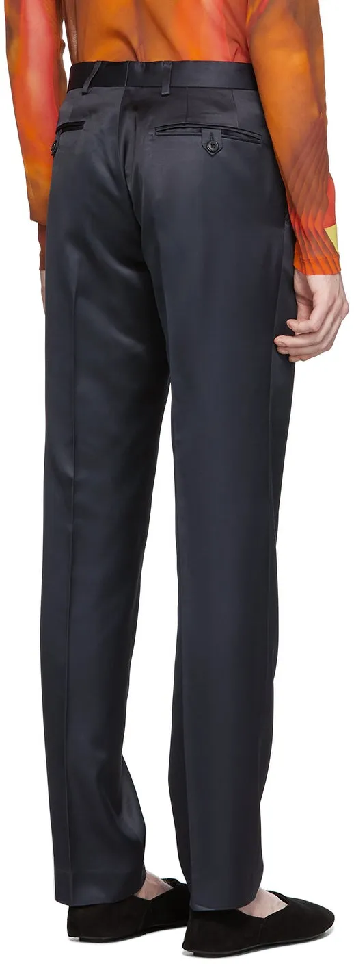 Dries Van Noten Navy Satin Trousers