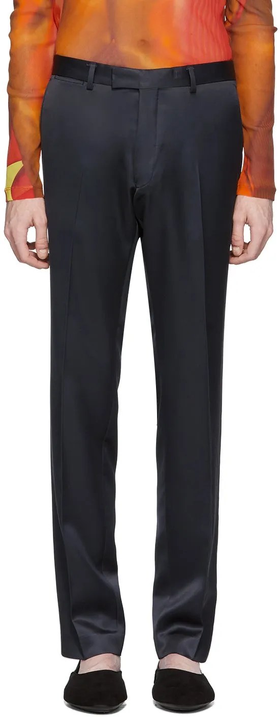 Dries Van Noten Navy Satin Trousers