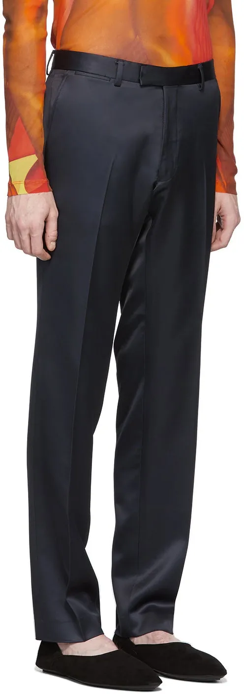 Dries Van Noten Navy Satin Trousers