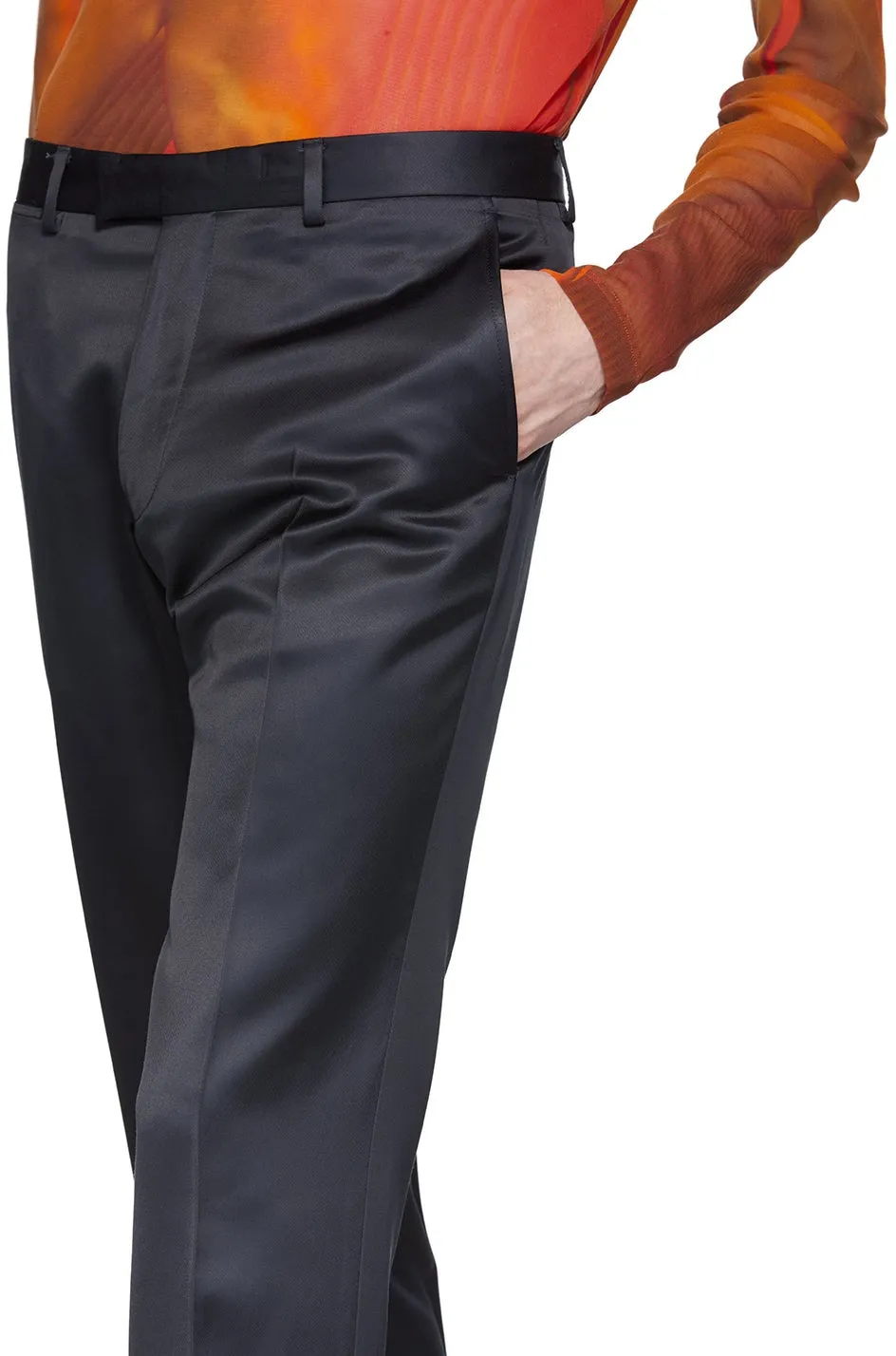 Dries Van Noten Navy Satin Trousers