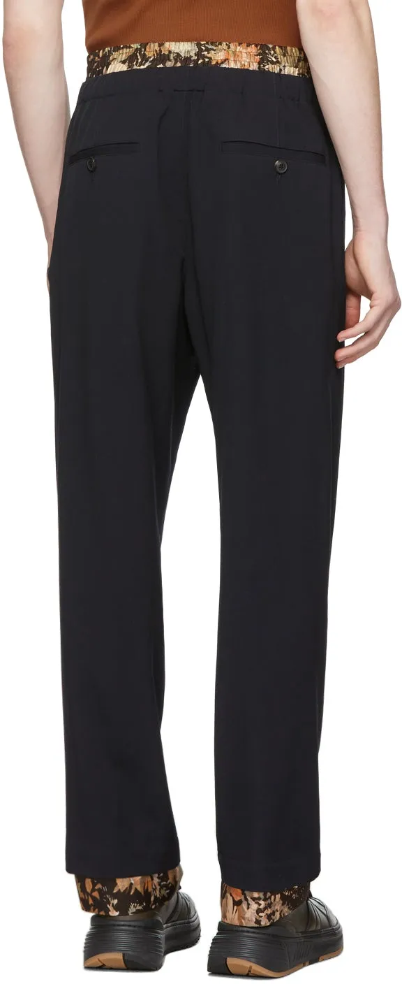 Dries Van Noten Navy Wool Double Waistband Trousers