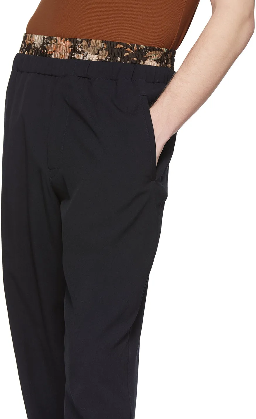 Dries Van Noten Navy Wool Double Waistband Trousers