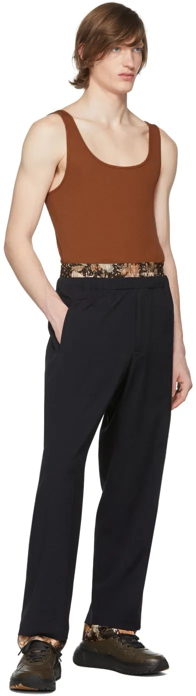 Dries Van Noten Navy Wool Double Waistband Trousers