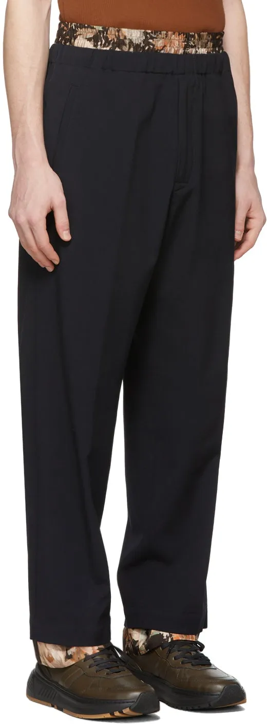 Dries Van Noten Navy Wool Double Waistband Trousers