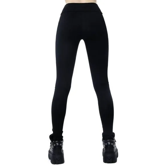 Haxa Leggings | Black Wide Waistband Contrasting Graphic Soft Cotton