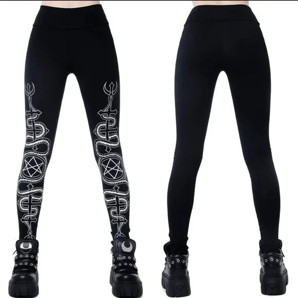 Haxa Leggings | Black Wide Waistband Contrasting Graphic Soft Cotton