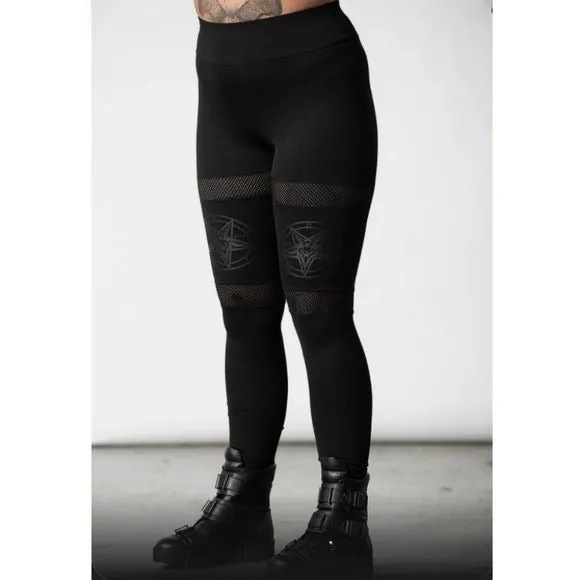 Hellbound Leggings | Black on Black Mesh Inserts Super Strong & Soft