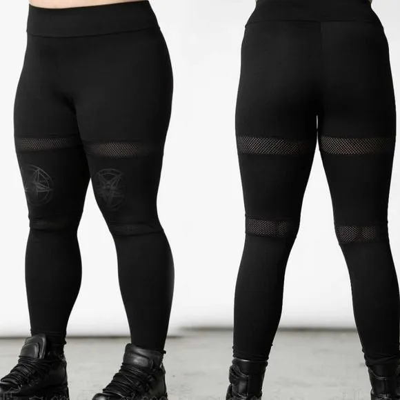 Hellbound Leggings | Black on Black Mesh Inserts Super Strong & Soft