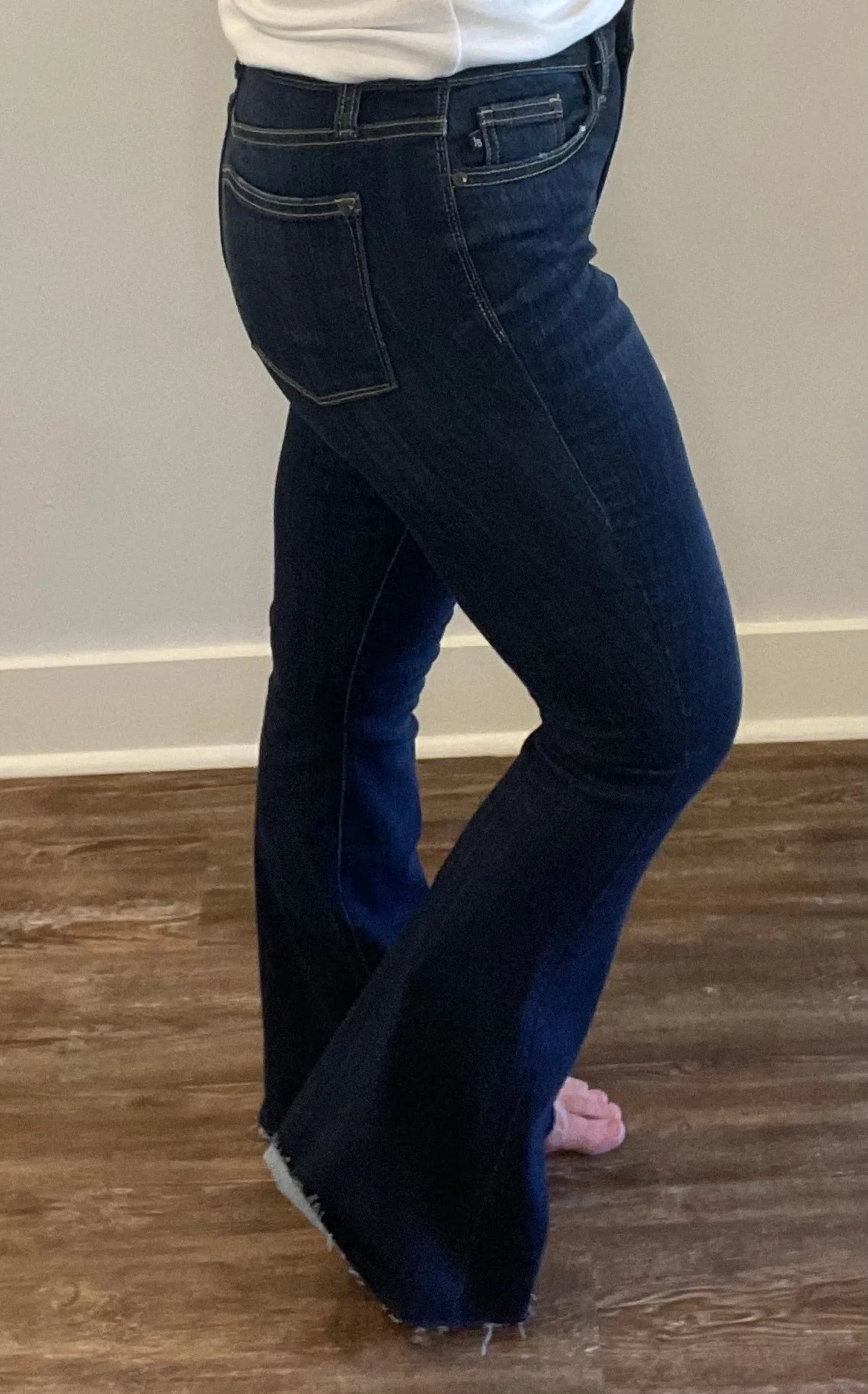 Judy Blue High Rise Raw Hem Dark Wash Flare Jean (Tall)