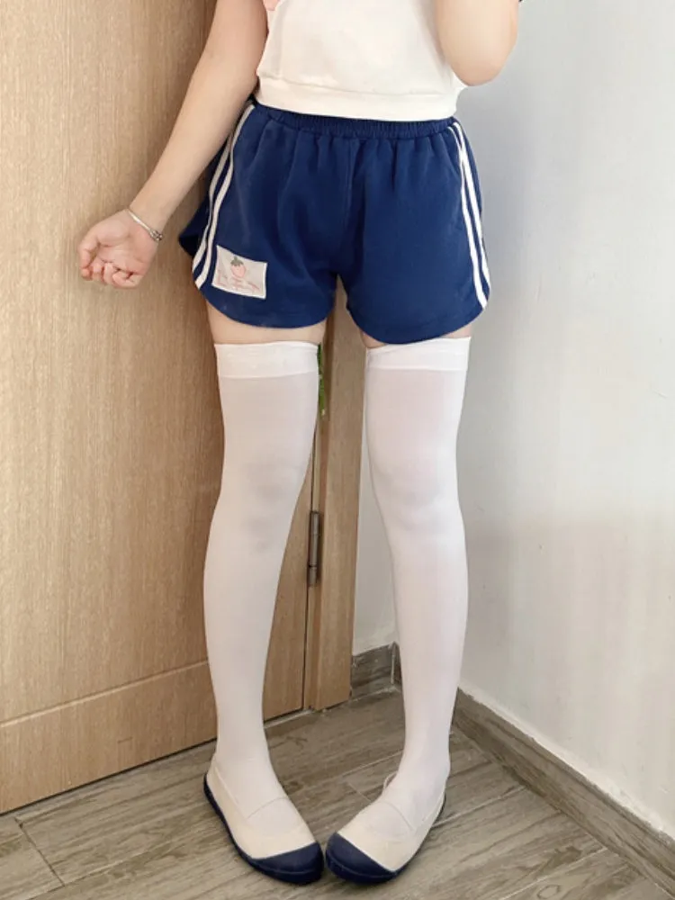 Navy Blue Elastic Waist Thigh Length Shorts