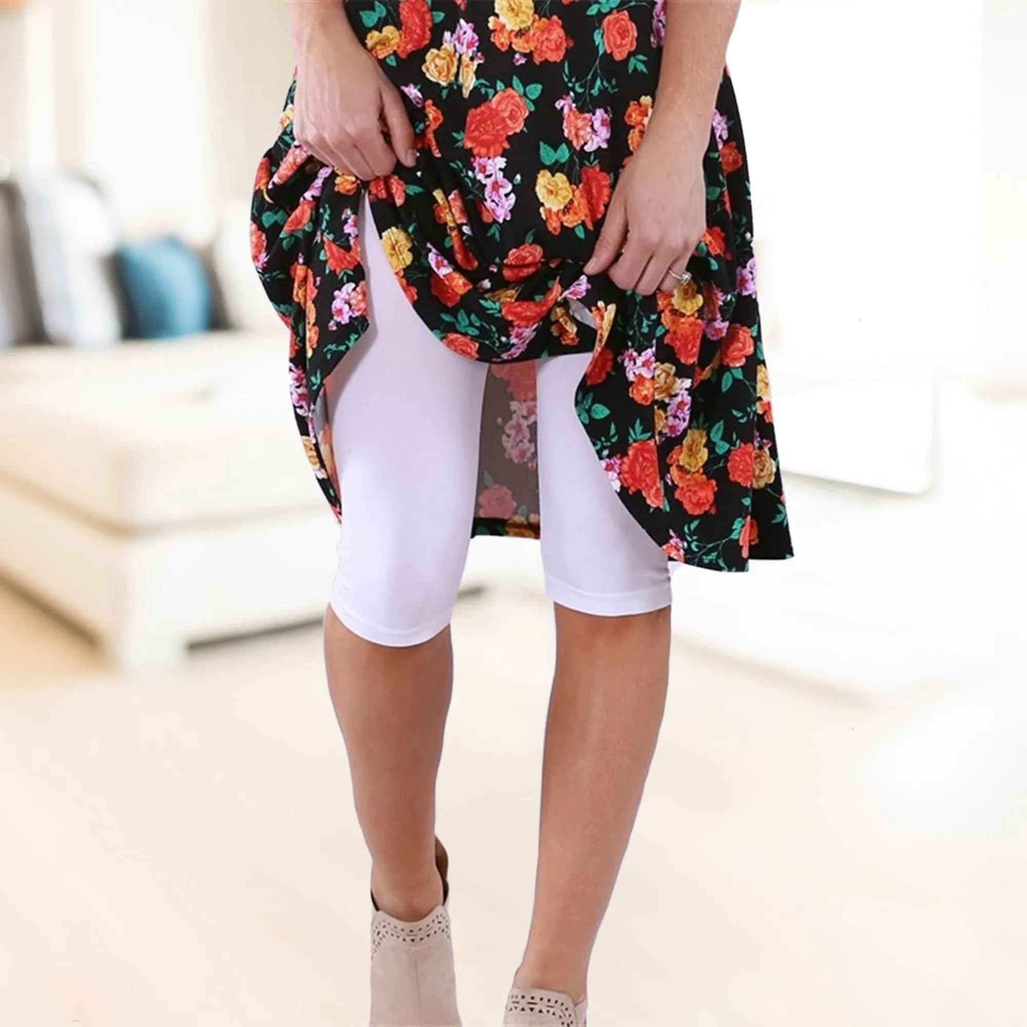 Over Knee Crop Shorts Leggings | Curvy Added ( New Mix - Sofra -Mopa )