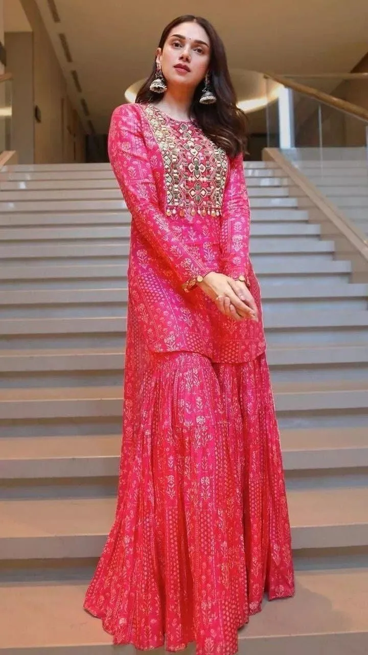 Sharara Set With Knee Length Kurti