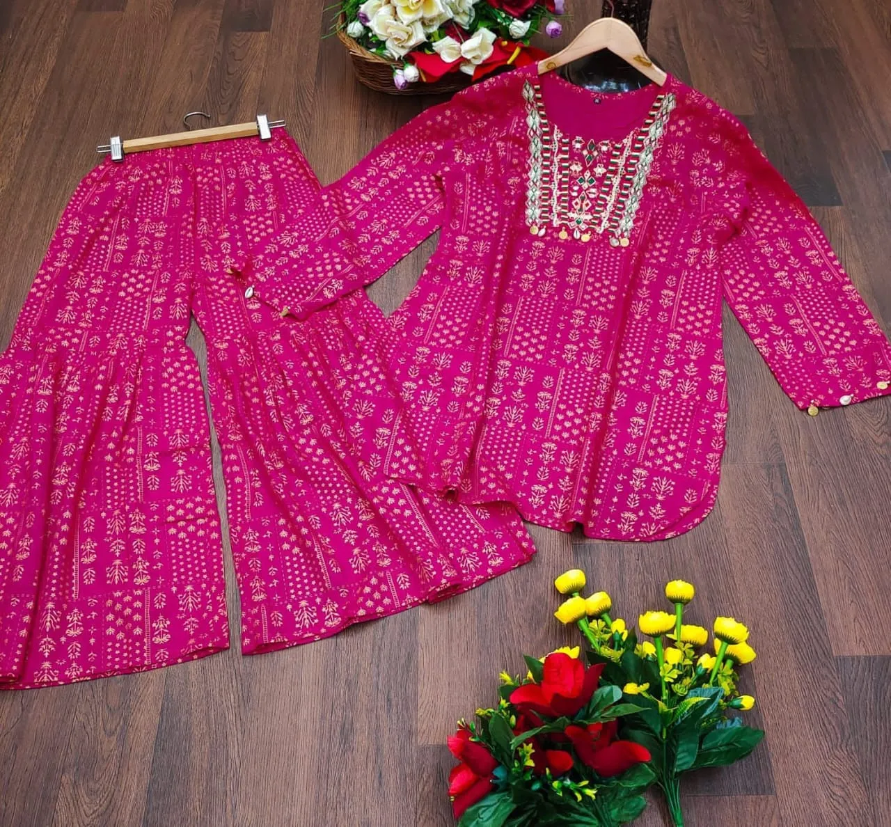 Sharara Set With Knee Length Kurti