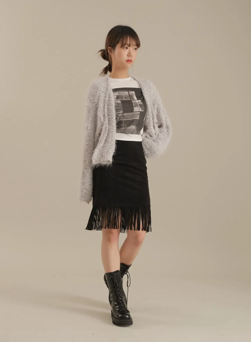 Tassel Hem Knee Length Skirt
